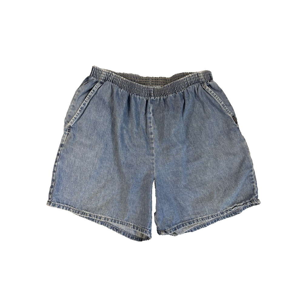 Vintage 90s Women's 20 High Waisted Denim Shorts Pull On Light Wash Mom Y2K